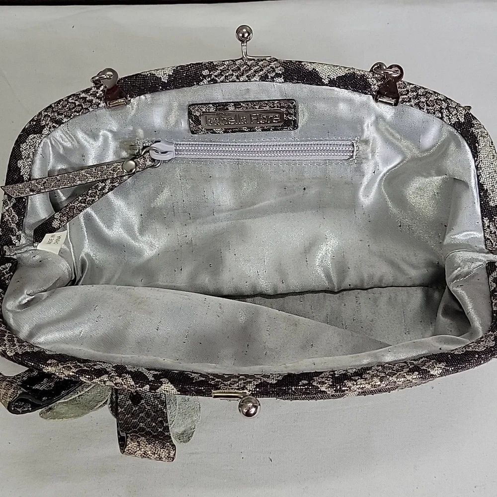 Isabella Fiore Metallic Snakeskin Pattern Clutch with Chain Strap
